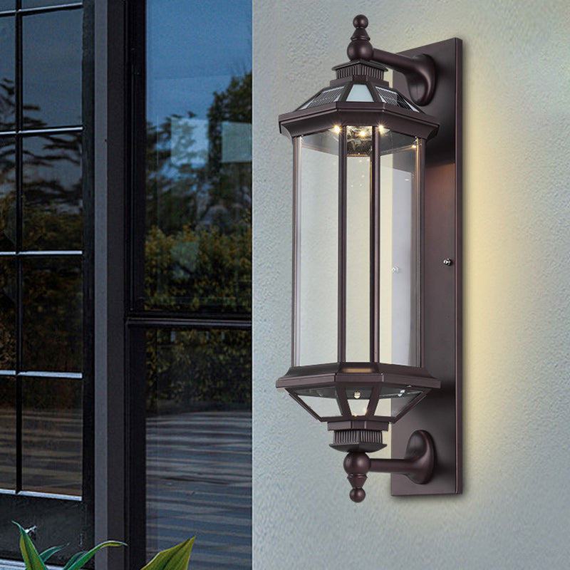 Traditionelle Vintage Achtkantige Quadratische Wasserdichte Glas Aluminium 1-Licht Wand Scone Lampe Für Außenpatio | Brehn