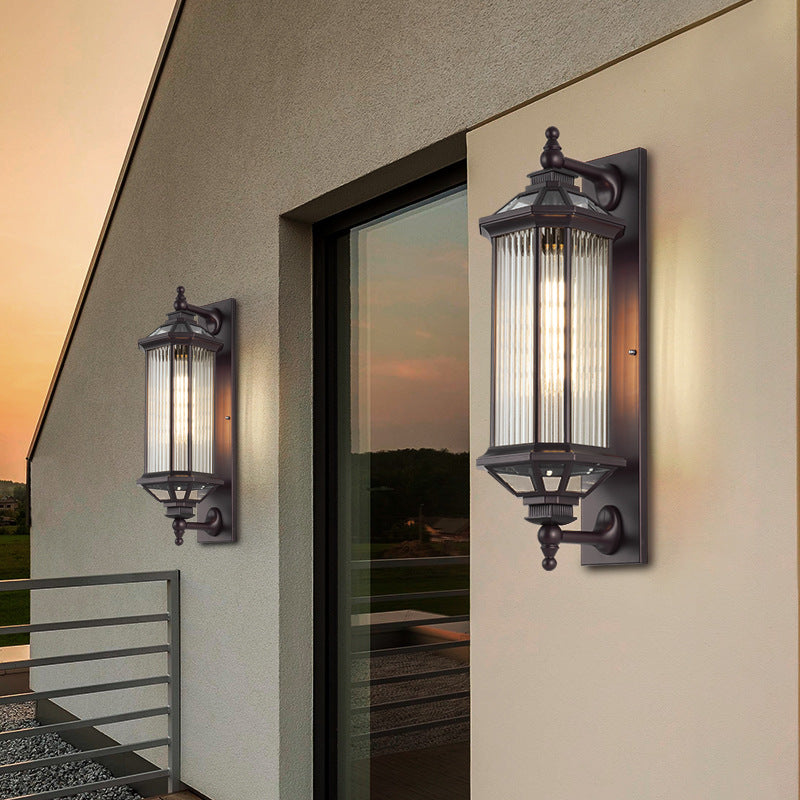 Traditionelle Vintage Achtkantige Quadratische Wasserdichte Glas Aluminium 1-Licht Wand Scone Lampe Für Außenpatio | Brehn