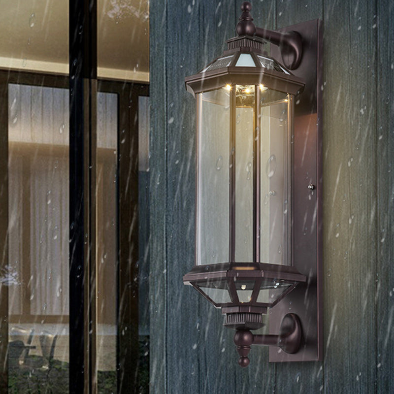 Traditionelle Vintage Achtkantige Quadratische Wasserdichte Glas Aluminium 1-Licht Wand Scone Lampe Für Außenpatio | Brehn
