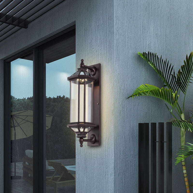 Traditionelle Vintage Achtkantige Quadratische Wasserdichte Glas Aluminium 1-Licht Wand Scone Lampe Für Außenpatio | Brehn