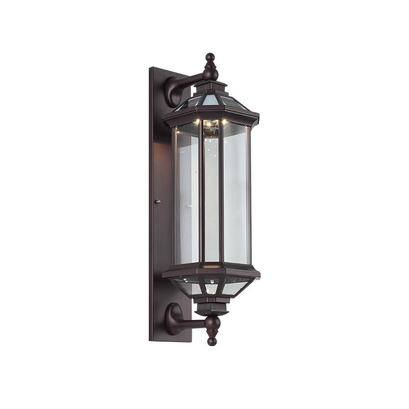 Traditionelle Vintage Achtkantige Quadratische Wasserdichte Glas Aluminium 1-Licht Wand Scone Lampe Für Außenpatio | Brehn