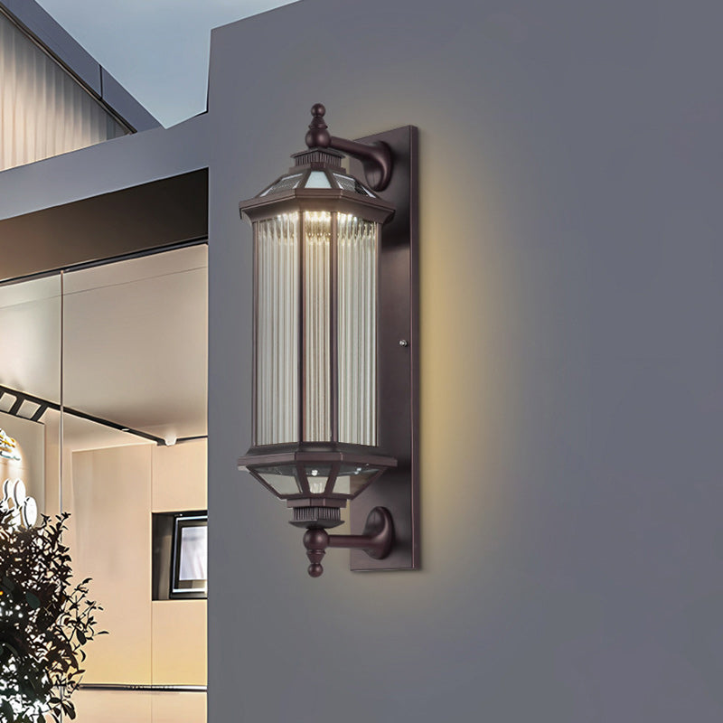 Traditionelle Vintage Achtkantige Quadratische Wasserdichte Glas Aluminium 1-Licht Wand Scone Lampe Für Außenpatio | Brehn