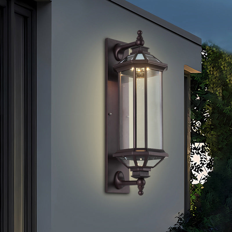 Traditionelle Vintage Achtkantige Quadratische Wasserdichte Glas Aluminium 1-Licht Wand Scone Lampe Für Außenpatio | Brehn