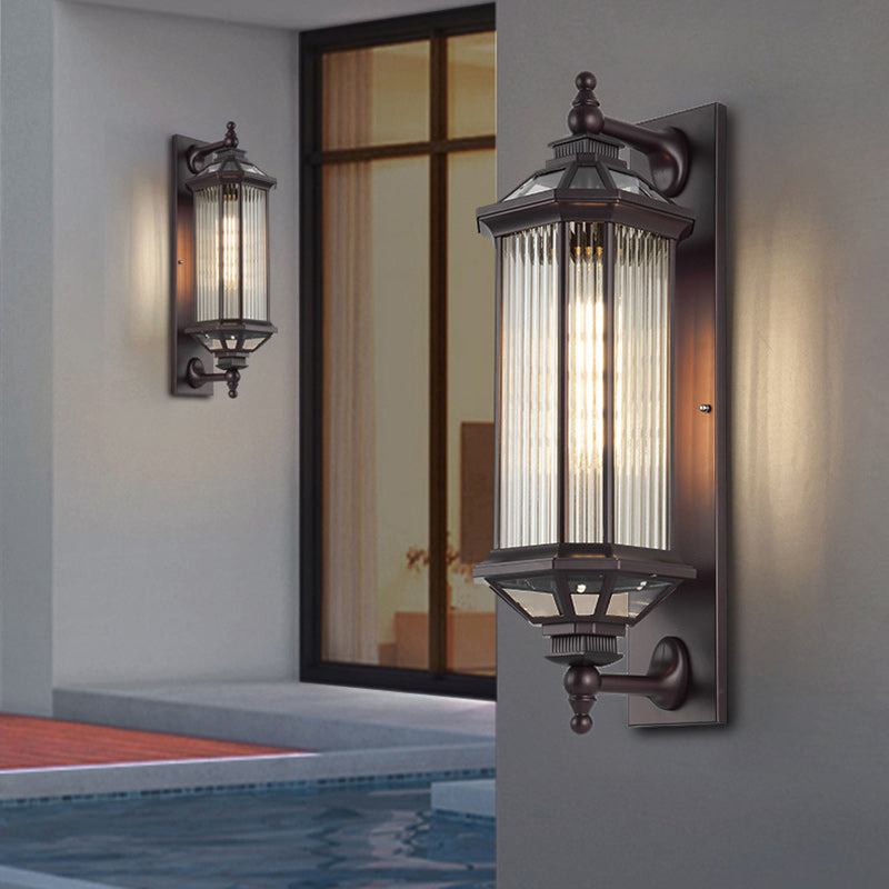 Traditionelle Vintage Achtkantige Quadratische Wasserdichte Glas Aluminium 1-Licht Wand Scone Lampe Für Außenpatio | Brehn