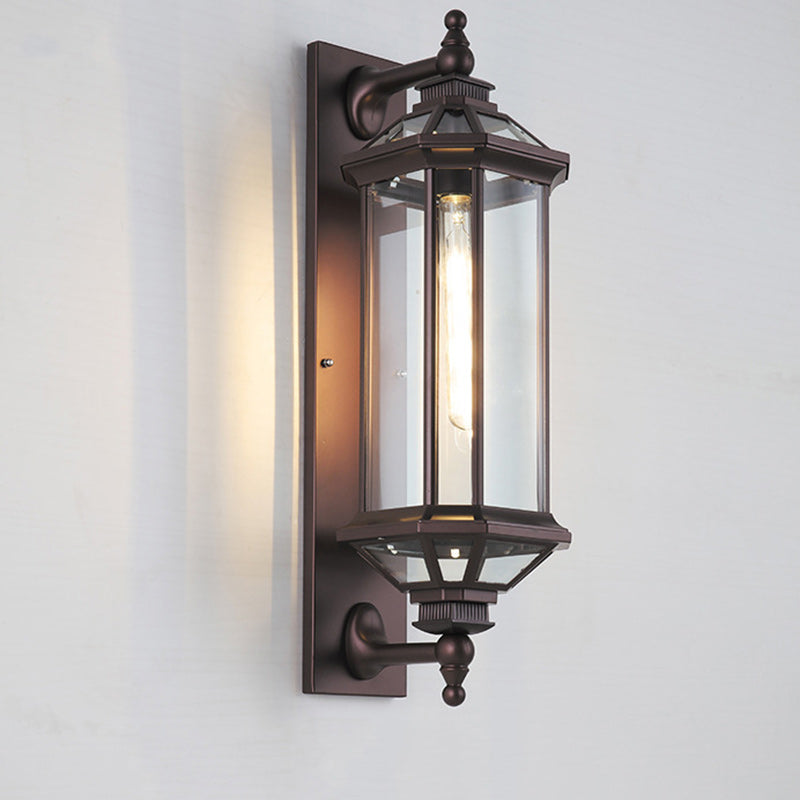 Traditionelle Vintage Achtkantige Quadratische Wasserdichte Glas Aluminium 1-Licht Wand Scone Lampe Für Außenpatio | Brehn