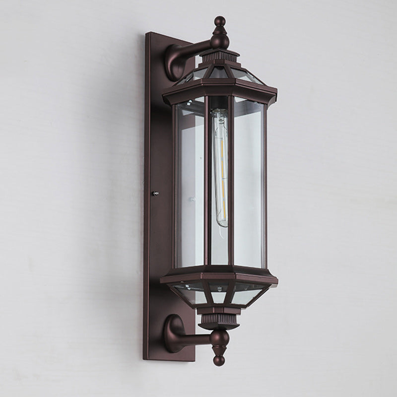 Traditionelle Vintage Achtkantige Quadratische Wasserdichte Glas Aluminium 1-Licht Wand Scone Lampe Für Außenpatio | Brehn