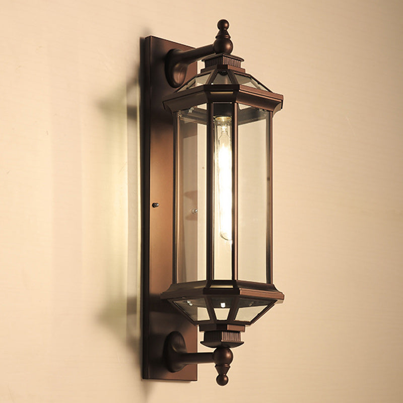 Traditionelle Vintage Achtkantige Quadratische Wasserdichte Glas Aluminium 1-Licht Wand Scone Lampe Für Außenpatio | Brehn