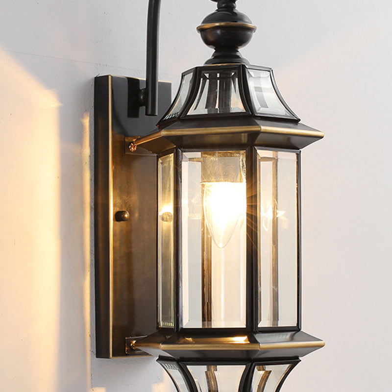 Traditionelle Vintage Runde Zylinder Glas Kupfer 1-Licht Wandleuchte Lampe Für Garten | Brehn