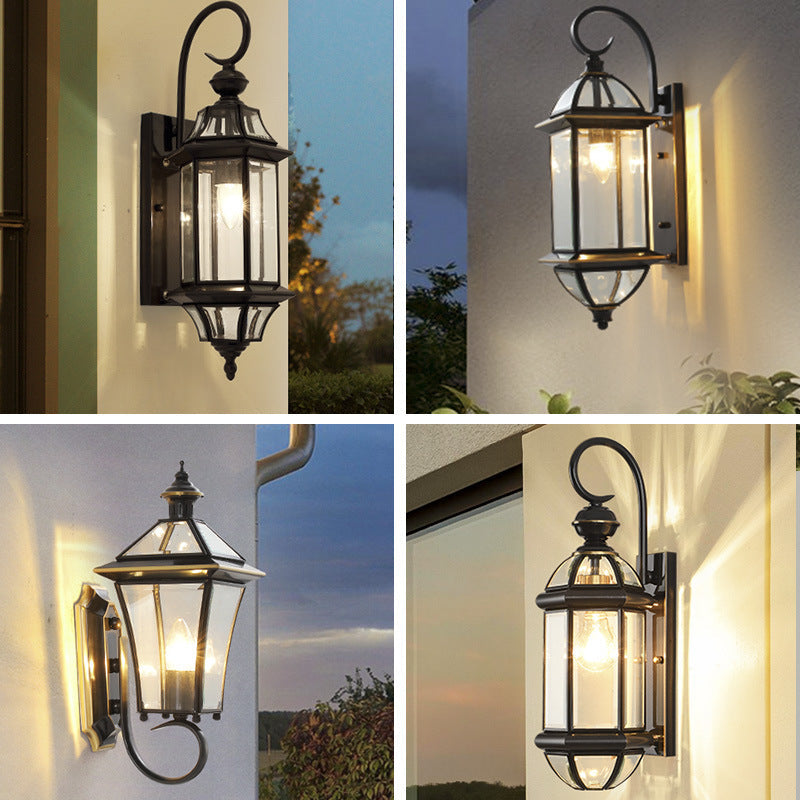 Traditionelle Vintage Runde Zylinder Glas Kupfer 1-Licht Wandleuchte Lampe Für Garten | Brehn
