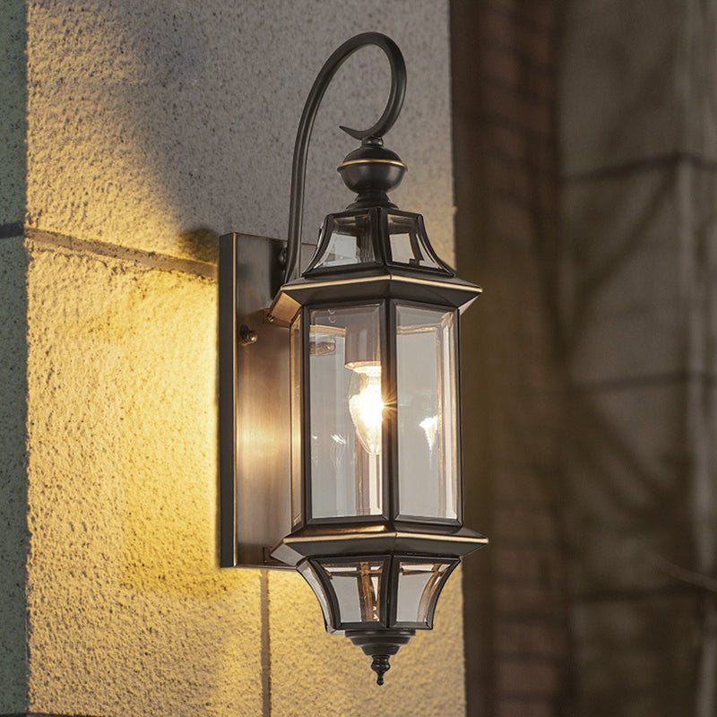 Traditionelle Vintage Runde Zylinder Glas Kupfer 1-Licht Wandleuchte Lampe Für Garten | Brehn