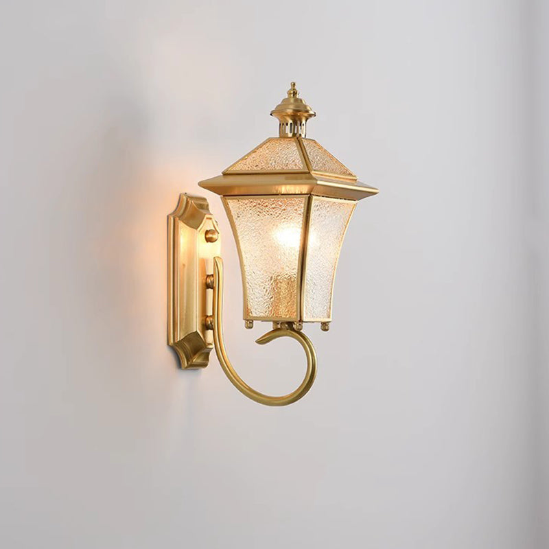 Zeitgenössische nordische Raum quadratische Glas Kupfer 1-Licht Wandleuchte Lampe für Außenpatio | Brehn