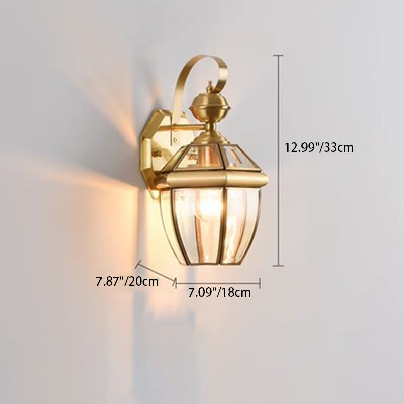 Zeitgenössische nordische Raum quadratische Glas Kupfer 1-Licht Wandleuchte Lampe für Außenpatio | Brehn