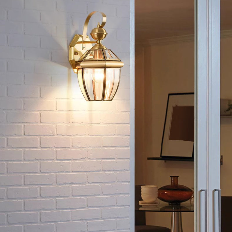 Zeitgenössische nordische Raum quadratische Glas Kupfer 1-Licht Wandleuchte Lampe für Außenpatio | Brehn