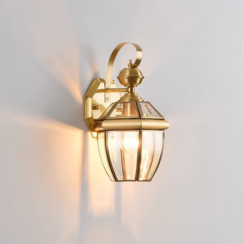 Zeitgenössische nordische Raum quadratische Glas Kupfer 1-Licht Wandleuchte Lampe für Außenpatio | Brehn