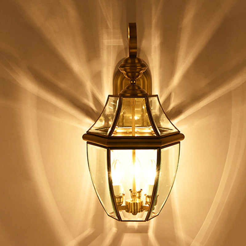 Zeitgenössische skandinavische sechseckige runde quadratische Glas Messing 1/3 Licht Wand-Sconce Lampe für Garten | Brehn