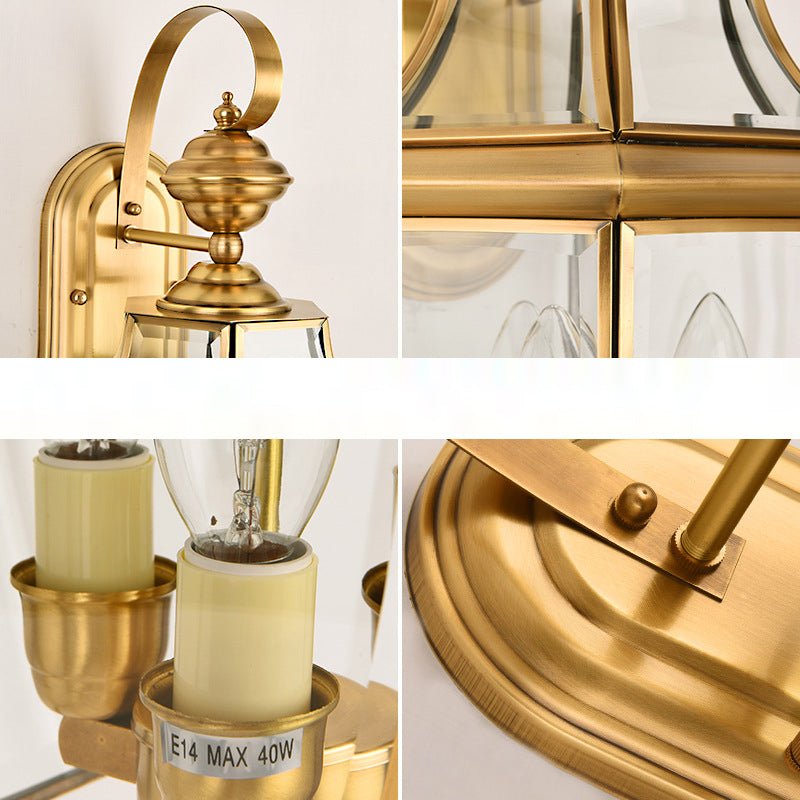 Zeitgenössische skandinavische sechseckige runde quadratische Glas Messing 1/3 Licht Wand-Sconce Lampe für Garten | Brehn