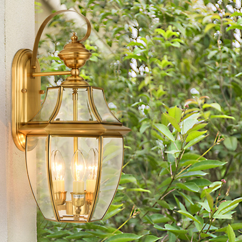 Zeitgenössische skandinavische sechseckige runde quadratische Glas Messing 1/3 Licht Wand-Sconce Lampe für Garten | Brehn