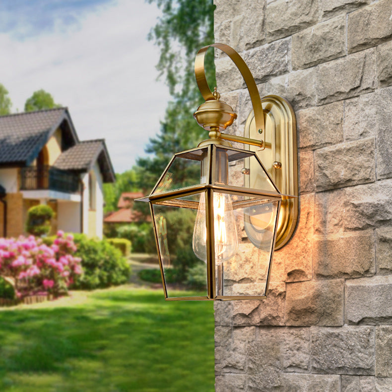 Zeitgenössische Nordische Sechseckige Glocken Wasserfeste Glas Messing 1-Licht Wand Sconce Lampe Für Außenpatio | Brehn