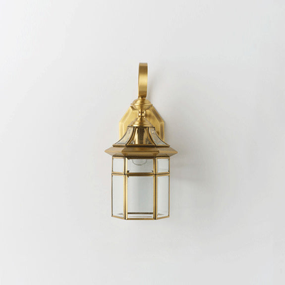 Zeitgenössische Nordische Sechseckige Glocken Wasserfeste Glas Messing 1-Licht Wand Sconce Lampe Für Außenpatio | Brehn