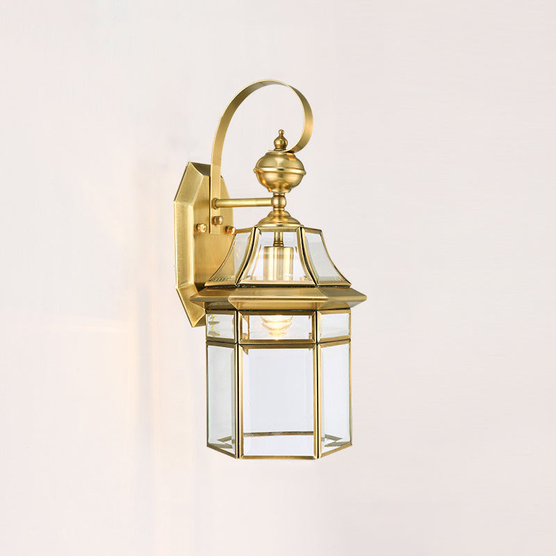Zeitgenössische Nordische Sechseckige Glocken Wasserfeste Glas Messing 1-Licht Wand Sconce Lampe Für Außenpatio | Brehn