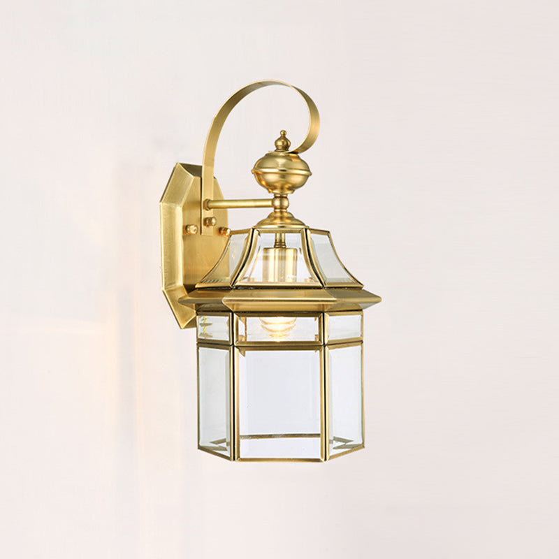 Zeitgenössische Nordische Sechseckige Glocken Wasserfeste Glas Messing 1-Licht Wand Sconce Lampe Für Außenpatio | Brehn