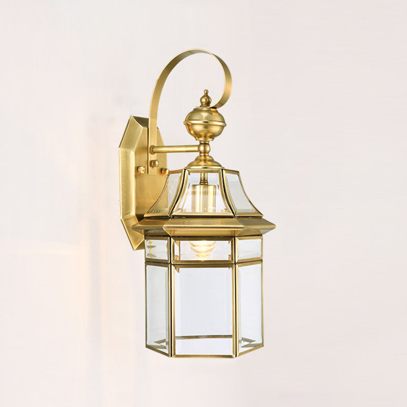 Zeitgenössische Nordische Sechseckige Glocken Wasserfeste Glas Messing 1-Licht Wand Sconce Lampe Für Außenpatio | Brehn