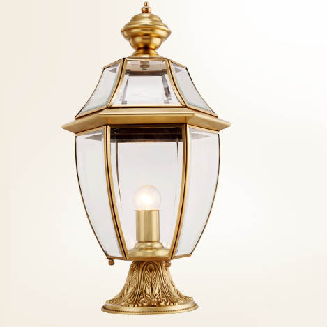 Zeitgenössische skandinavische sechseckige Glockenglas Messing 1-Lampe Außenlicht für Außenpatio | Brehn