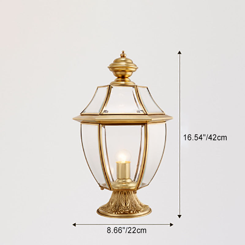 Zeitgenössische skandinavische sechseckige Glockenglas Messing 1-Lampe Außenlicht für Außenpatio | Brehn