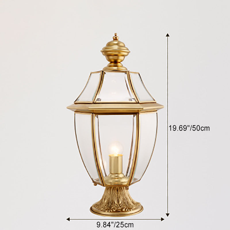 Zeitgenössische skandinavische sechseckige Glockenglas Messing 1-Lampe Außenlicht für Außenpatio | Brehn