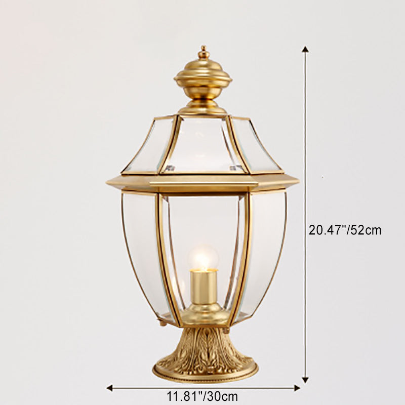 Zeitgenössische skandinavische sechseckige Glockenglas Messing 1-Lampe Außenlicht für Außenpatio | Brehn