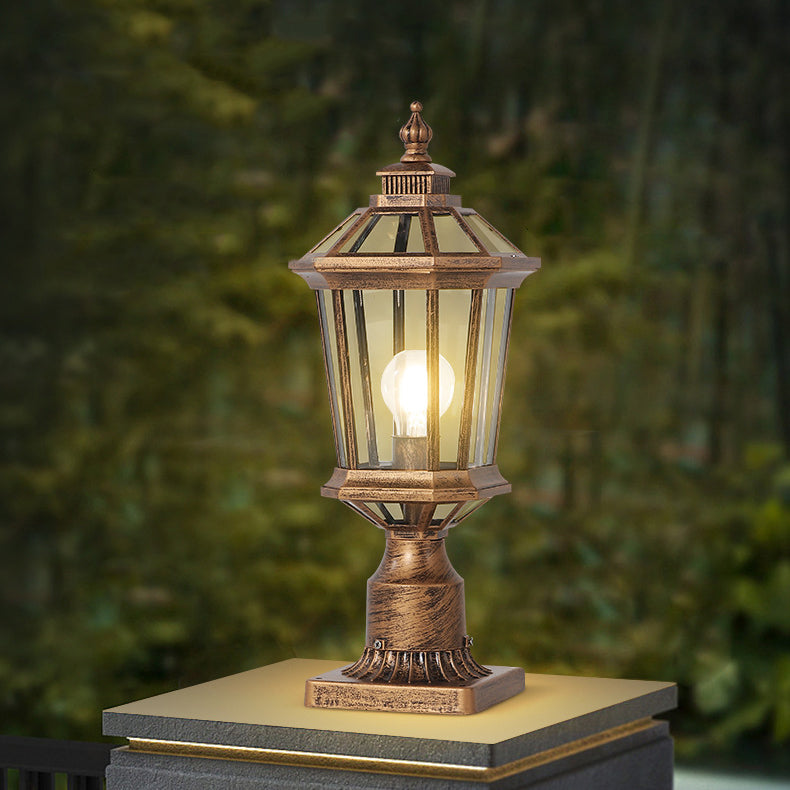 Traditionelle Vintage Achtkantige Quadratische Gebogene Linienglas Aluminium 1-Lampe Außenleuchte Für Garten | Brehn
