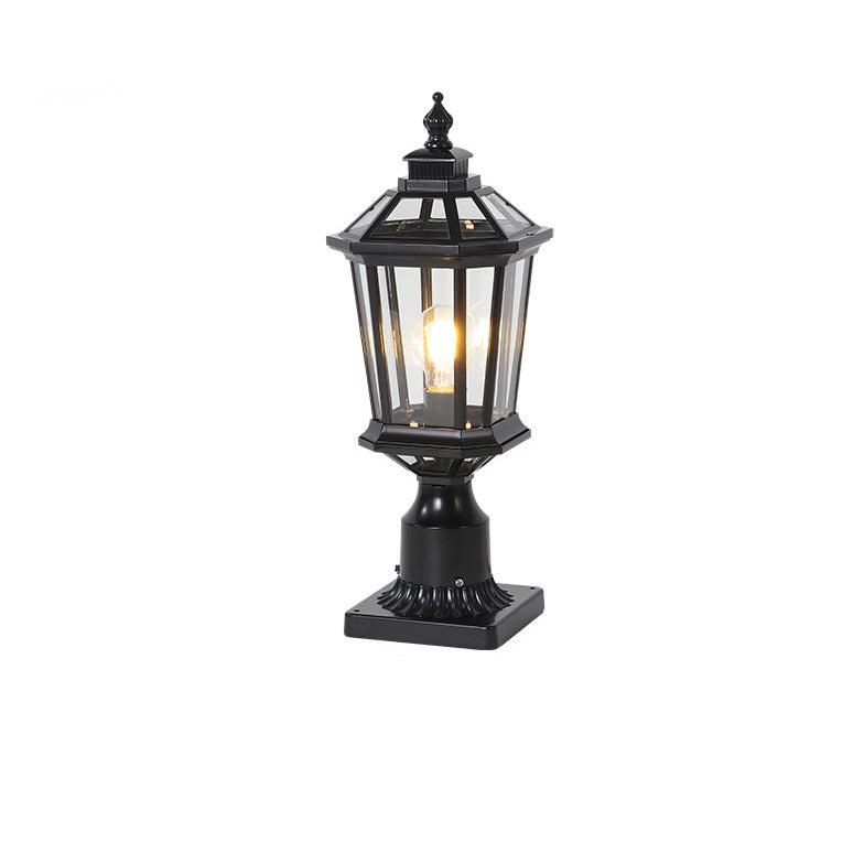 Traditionelle Vintage Achtkantige Quadratische Gebogene Linienglas Aluminium 1-Lampe Außenleuchte Für Garten | Brehn