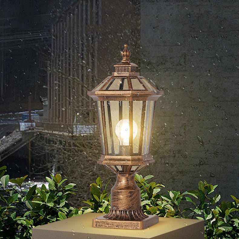 Traditionelle Vintage Achtkantige Quadratische Gebogene Linienglas Aluminium 1-Lampe Außenleuchte Für Garten | Brehn