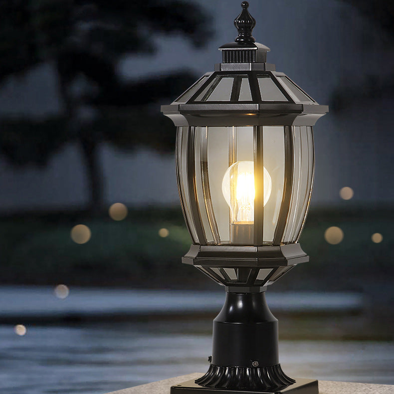 Traditionelle Vintage Achtkantige Quadratische Gebogene Linienglas Aluminium 1-Lampe Außenleuchte Für Garten | Brehn