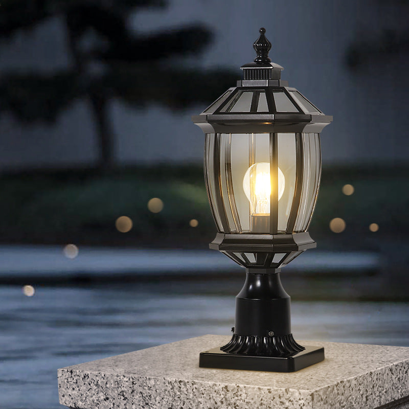 Traditionelle Vintage Achtkantige Quadratische Gebogene Linienglas Aluminium 1-Lampe Außenleuchte Für Garten | Brehn