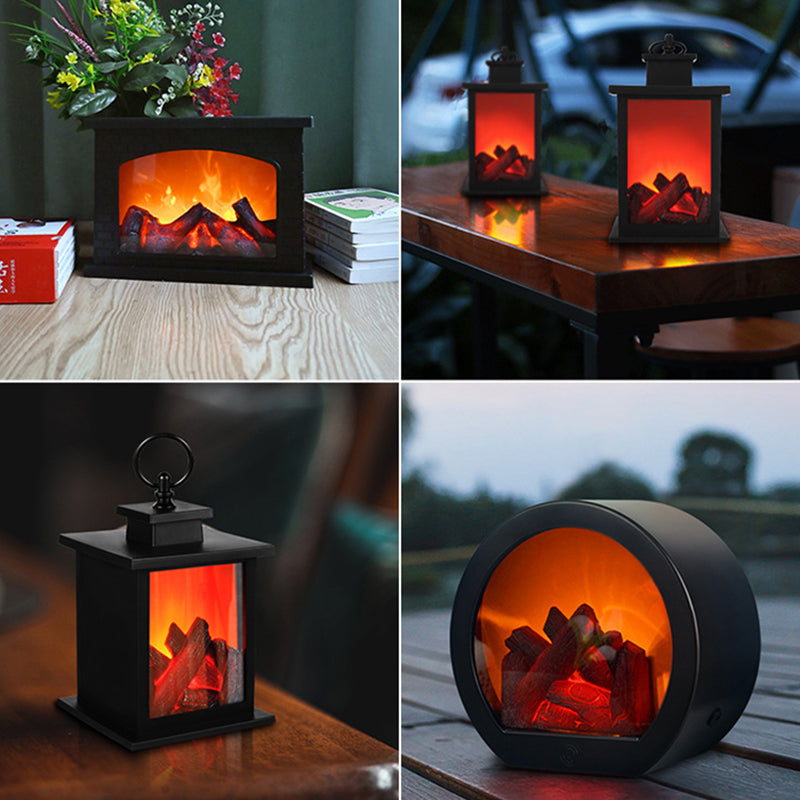Brehn | Zeitgenössische Retro ABS Simulierte Flamme Kamin Runde Batterie Rechteckige LED Tischlampe Für Wohnzimmer
