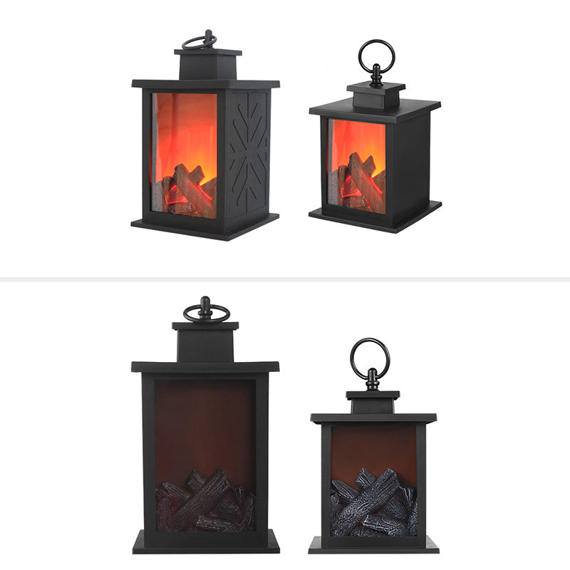 Brehn | Zeitgenössische Retro ABS Simulierte Flamme Kamin Runde Batterie Rechteckige LED Tischlampe Für Wohnzimmer