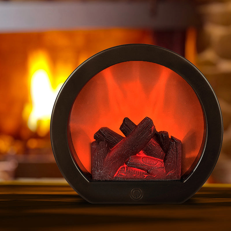 Brehn | Zeitgenössische Retro ABS Simulierte Flamme Kamin Runde Batterie Rechteckige LED Tischlampe Für Wohnzimmer