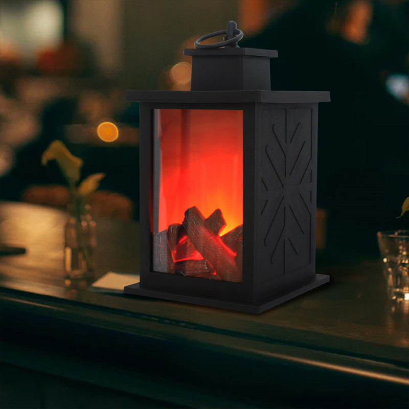 Brehn | Zeitgenössische Retro ABS Simulierte Flamme Kamin Runde Batterie Rechteckige LED Tischlampe Für Wohnzimmer