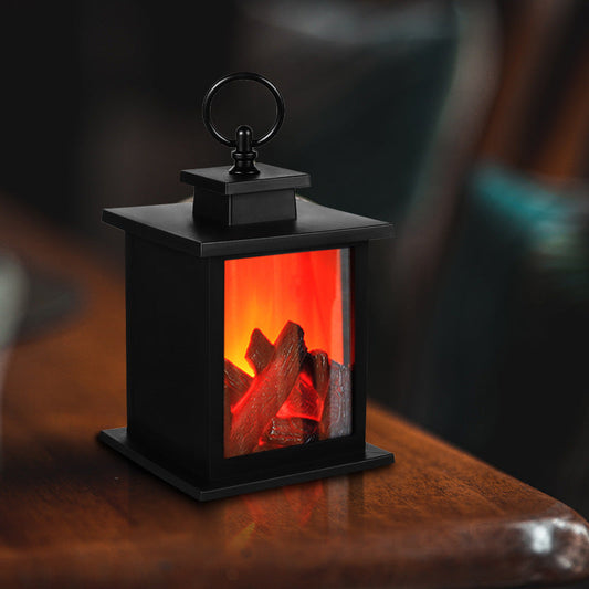 Brehn | Zeitgenössische Retro ABS Simulierte Flamme Kamin Runde Batterie Rechteckige LED Tischlampe Für Wohnzimmer