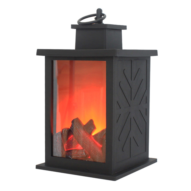 Brehn | Zeitgenössische Retro ABS Simulierte Flamme Kamin Runde Batterie Rechteckige LED Tischlampe Für Wohnzimmer