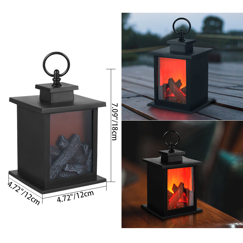 Brehn | Zeitgenössische Retro ABS Simulierte Flamme Kamin Runde Batterie Rechteckige LED Tischlampe Für Wohnzimmer