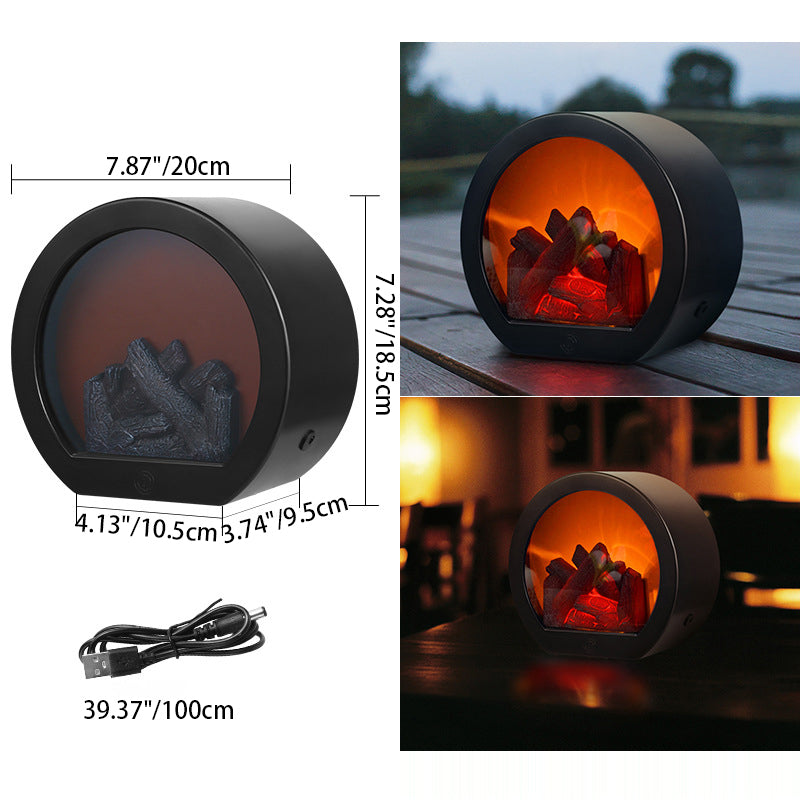 Brehn | Zeitgenössische Retro ABS Simulierte Flamme Kamin Runde Batterie Rechteckige LED Tischlampe Für Wohnzimmer