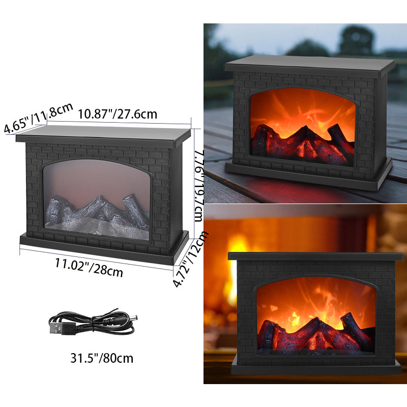Brehn | Zeitgenössische Retro ABS Simulierte Flamme Kamin Runde Batterie Rechteckige LED Tischlampe Für Wohnzimmer