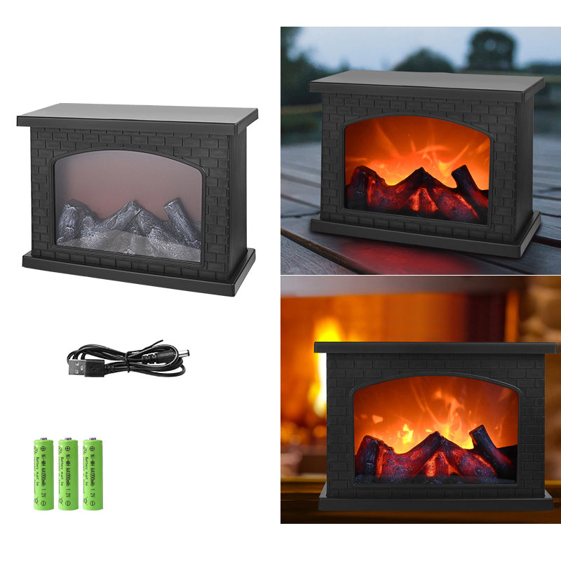 Brehn | Zeitgenössische Retro ABS Simulierte Flamme Kamin Runde Batterie Rechteckige LED Tischlampe Für Wohnzimmer