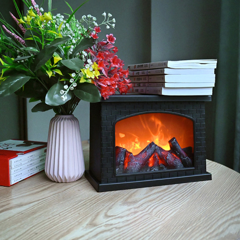 Brehn | Zeitgenössische Retro ABS Simulierte Flamme Kamin Runde Batterie Rechteckige LED Tischlampe Für Wohnzimmer