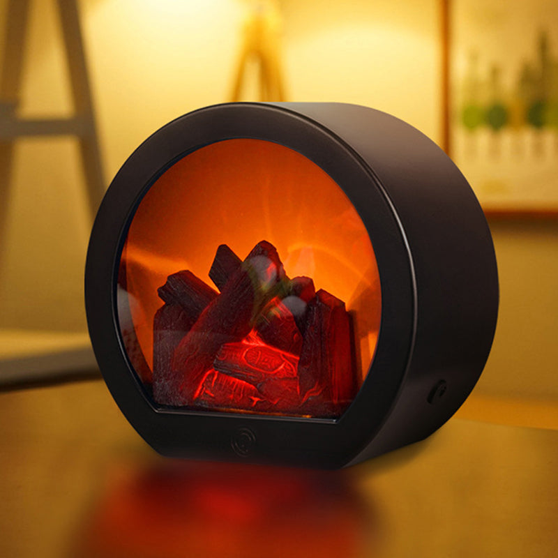 Brehn | Zeitgenössische Retro ABS Simulierte Flamme Kamin Runde Batterie Rechteckige LED Tischlampe Für Wohnzimmer