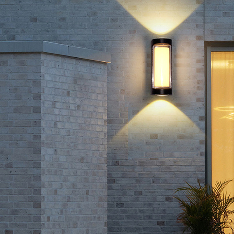 Moderne Einfachheit Wasserdichte Aluminium PC Zylinder Würfel LED Wandleuchte Lampe für Außenpatio | Brehn