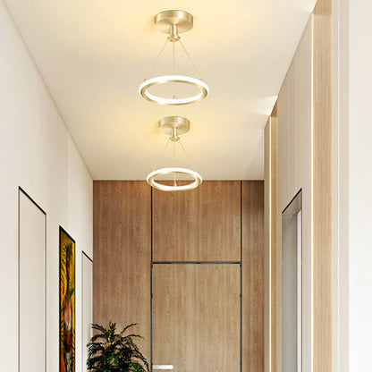 Moderne skandinavische runde LED-Deckenleuchte aus Metall und Siliziumdioxid zur halben Deckenmontage für Flure