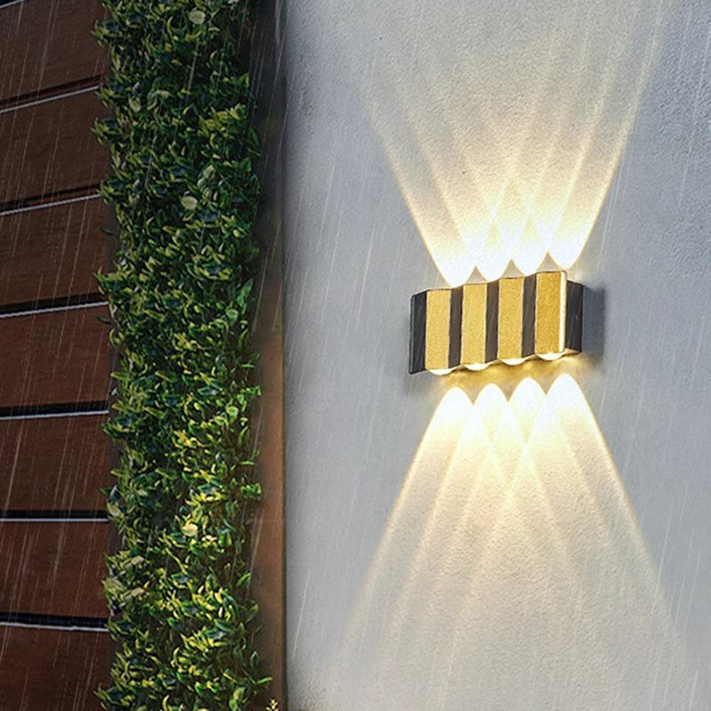 Moderne Einfachheit Wasserdichte Aluminium Rechteckige Gebogene Auf- und Abwärts LED Wandlampe Für Outdoor Patio | Brehn